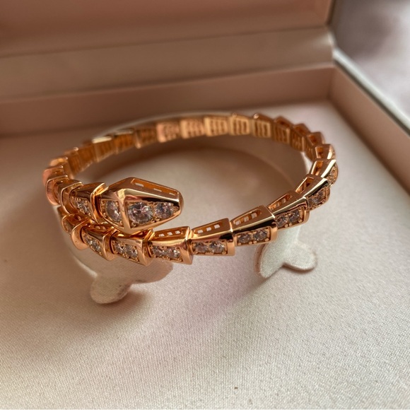 Women's Bulgari Serpenti Rose Gold Paved Diamond Snake Cuff Bracelet - Picture 2 of 5